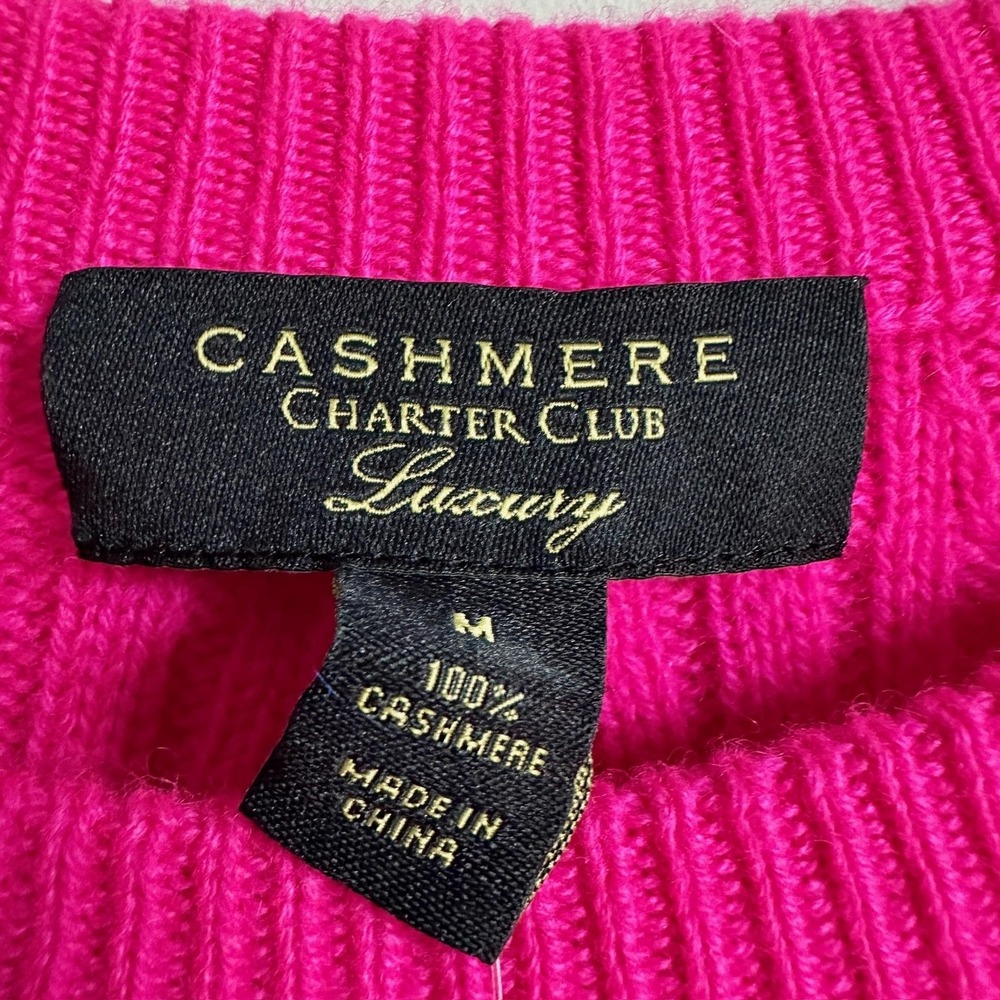 Charter Club Cashmere Sweater Womens Medium Hot‎ Pink Pearl Embellished NWT - Picture 5 of 11